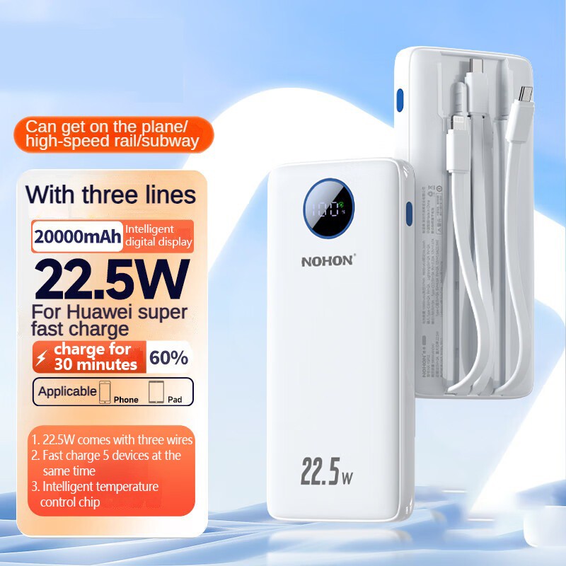 Nohon power bank 20000mah carga super rápida para iphone 16 pro max 15 14 13 ipa