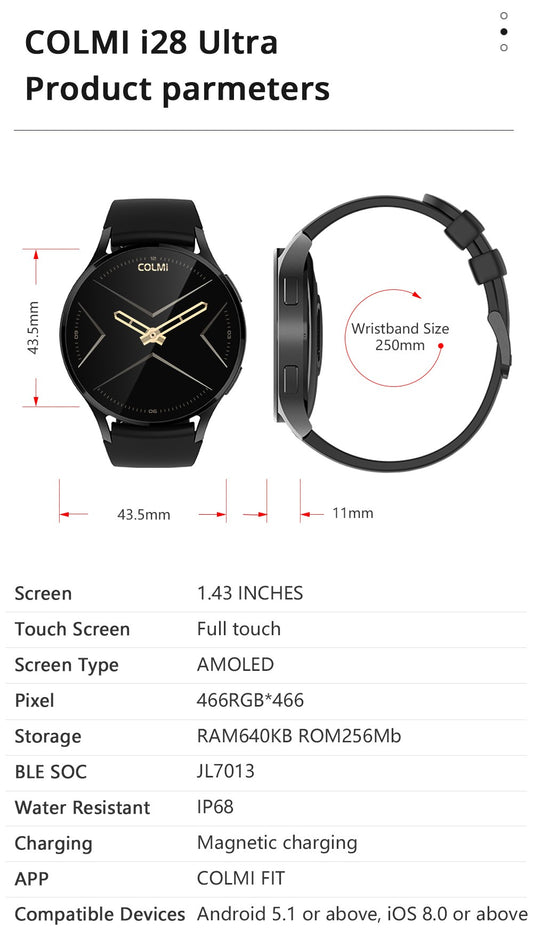 COLMI i28 Ultra AI Smartwatch AMOLED Display, AI Da-GPT integrado, oração muçulm