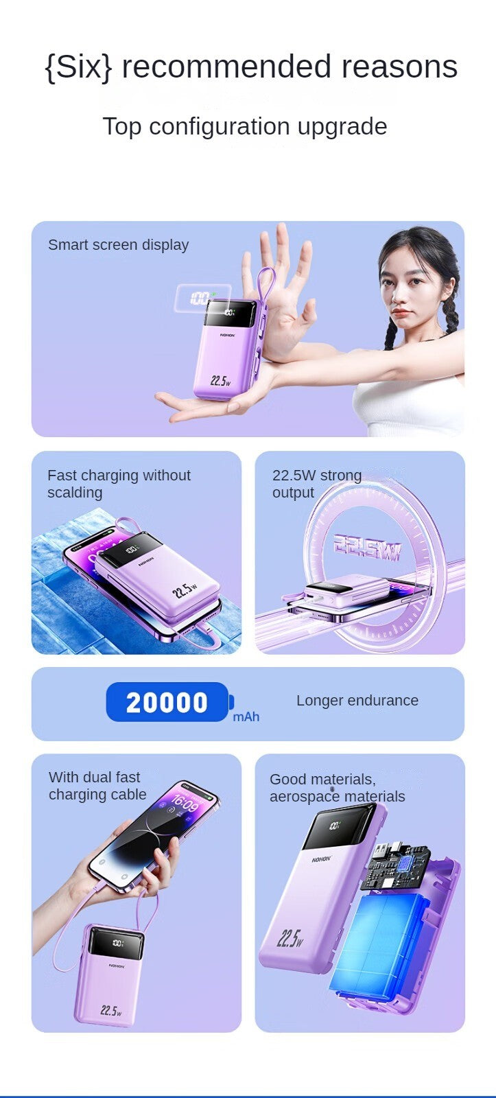 Nohon power bank 20000mah carga super rápida para iphone 16 pro max 15 14 13 ipa