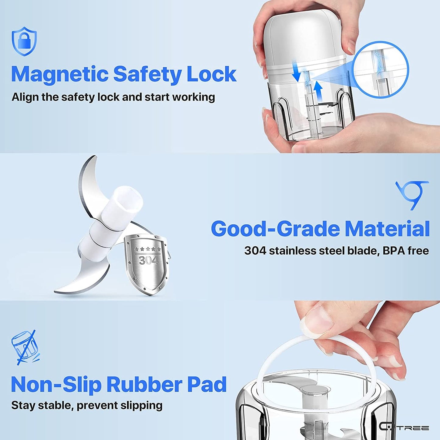 Mini picador de alho elétrico, Qtree Mini Chopper Processador de alimentos, pequ