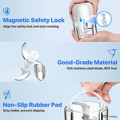 Mini picador de alho elétrico, Qtree Mini Chopper Processador de alimentos, pequ